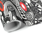 Papier Cadeau Rouge noir blanc Géométrie Abstraite (Coin rond)