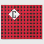Papier Cadeau rouge & noir carreaux de bison Monogramme initiale (Plat)