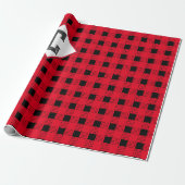 Papier Cadeau rouge & noir carreaux de bison Monogramme initiale (Déroulé)