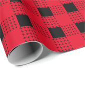Papier Cadeau rouge & noir carreaux de bison Monogramme initiale (Coin rond)