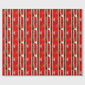 Papier Cadeau Rouge Noir et Or Rayures de Noël (Plat)