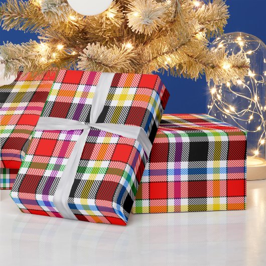 Papier Cadeau Rouge Noir Multicolore Flannel Plaid Tartan Design