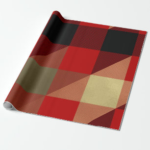 Papier Cadeau Rouge Noir Or Plaid Buffalo Rustique Fêtes