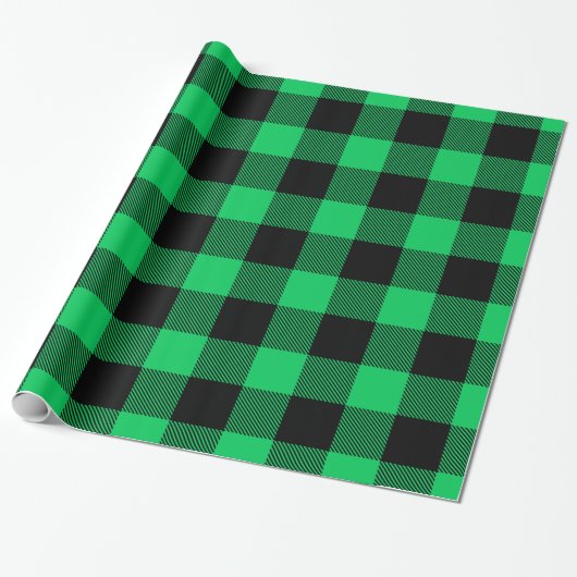 Papier Cadeau Rouge noir vert gros bison plaid bûcheron Tartan (Déroulé)