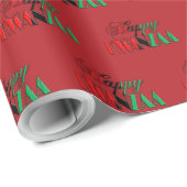 Papier Cadeau Rouge Noir Vert Kinara Typographie Joyeux Kwanzaa (Coin rond)