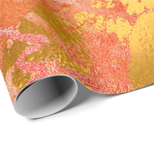 Papier Cadeau Rouge or Abstrait marbre brun brillant métal (Coin rond)