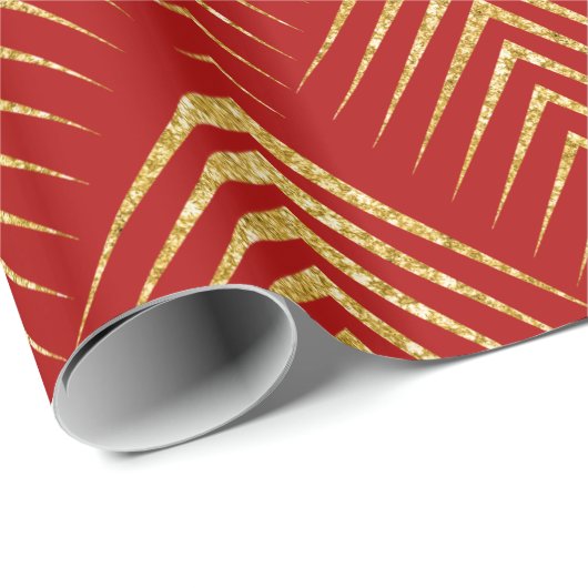 Papier Cadeau Rouge & Or Art Déco Motif géométrique sans couture (Coin rond)