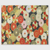 Papier Cadeau Rouge or Blanc Japonais Kimono Floral Découpage (Plat)