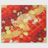Papier Cadeau Rouge or blanc japonais Kimono Floral Découpage (Plat)