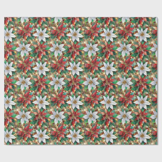 Papier Cadeau Rouge or blanc Poinsettia (Plat)