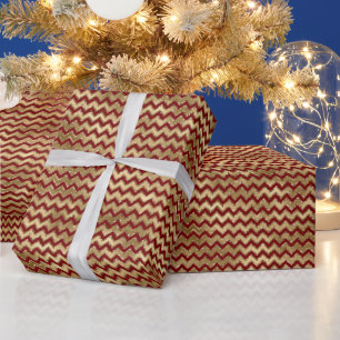 Papier Cadeau Rouge or Glam Zigzag Stripes Noël