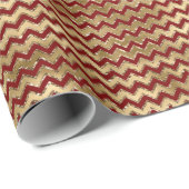 Papier Cadeau Rouge or Glam Zigzag Stripes Noël (Coin rond)