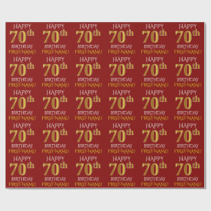 Papier Cadeau Rouge, or "JOYEUX soixante-dixième ANNIVERSAIRE "