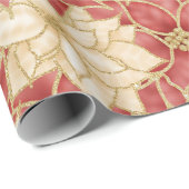 PAPIER CADEAU ROUGE & OR POINTSETTIA NOËL BLOOMS (Coin rond)