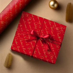 Papier Cadeau Rouge Or Typographie de Noël Motif #36 ID1009
