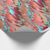 Papier Cadeau Rouge, orange et motif marbré par turquoise (Coin)