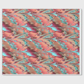 Papier Cadeau Rouge, orange et motif marbré par turquoise (Plat)