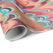 Papier Cadeau Rouge, orange et motif marbré par turquoise (Coin rond)