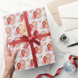 Papier Cadeau Rouge Orange Fleur Jaune Nuit Arabe Quinceañera