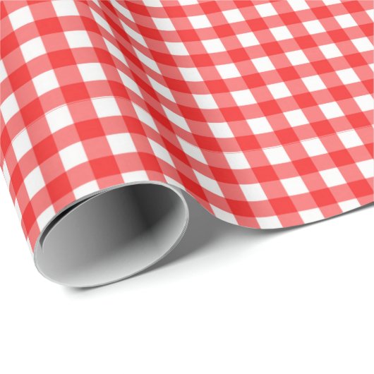 Papier Cadeau Rouge| Papier blanc à enveloppement En vichy (Coin rond)