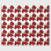 Papier Cadeau Rouge, Plaid écossais, Chien Terrier, Noël (Plat)