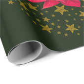 Papier Cadeau Rouge Poinsettia Plante sur parties scintillant ét (Coin rond)