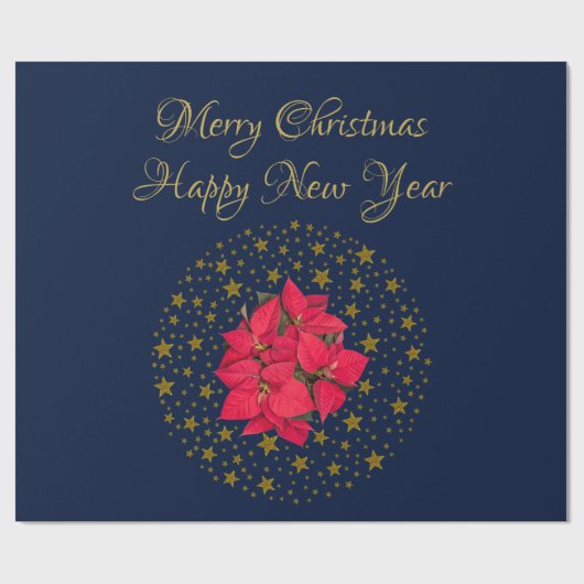Papier Cadeau Rouge Poinsettia Plante sur un ciel étoilé brillan (Plat)