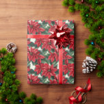 Papier Cadeau Rouge Poinsettias Feuilles verts<br><div class="desc">Belle Poinsettias rouge et vert fait un magnifique papier d'emballage</div>