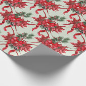 Papier Cadeau Rouge Poinsettias Ruban Bows Lattice Sage Vert (Coin)