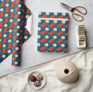 Papier cadeau rouge pomme bleu