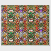 Papier Cadeau ~ Rouge, pourpre, vert et or ~ (Plat)