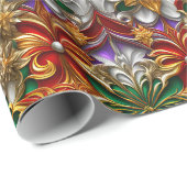 Papier Cadeau ~ Rouge, pourpre, vert et or ~ (Coin rond)