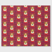 Papier Cadeau Rouge renne de Noël mignon (Plat)