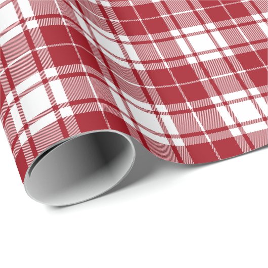 Papier Cadeau Rouge rétro Blanc Noël Nouvel An Tartan Plaid (Coin rond)