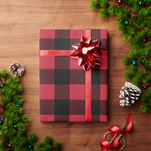 Papier Cadeau Rouge riche et grand carreau de buffle noir pour N