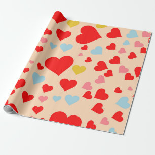 Papier Cadeau Rouge rose Bleu Coloré Simple Coeur Motif Y2K