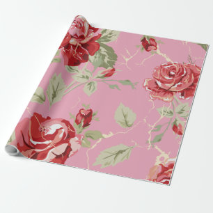 Papier cadeau rouge rose cerisier