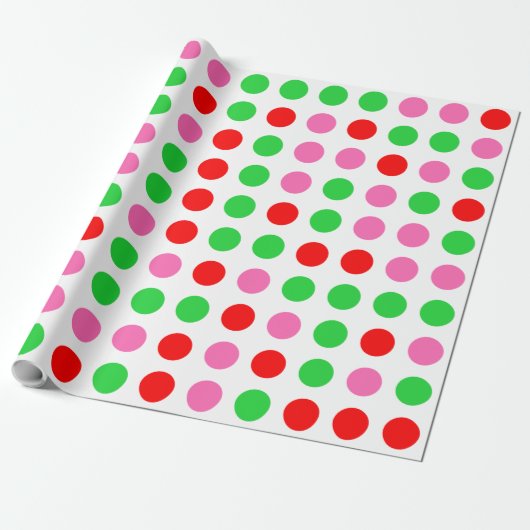 Papier Cadeau Rouge rose Vert Polka Point Noël (Déroulé)
