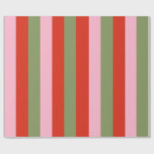 Papier Cadeau Rouge Rose Vert Rayures (Plat)