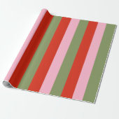 Papier Cadeau Rouge Rose Vert Rayures (Déroulé)