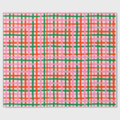 Papier Cadeau Rouge Rose Vert Rayures (Plat)