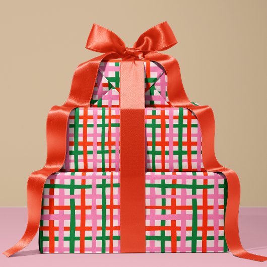 Papier Cadeau Rouge Rose Vert Rayures