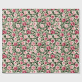Papier Cadeau Rouge rose Vert Rose Floral Anniversaire (Plat)