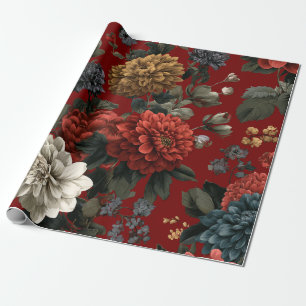 Papier Cadeau Rouge Rustique Botanique Bold Vintage Boho Floral