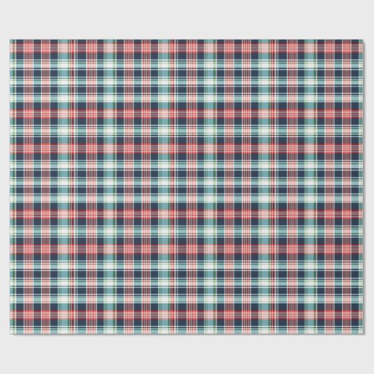 Papier Cadeau Rouge rustique classique vert & bleu plaid (Plat)