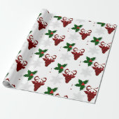 Papier Cadeau Rouge Rustique Plaid de Buffalo Cerf Flocon de Nei (Déroulé)