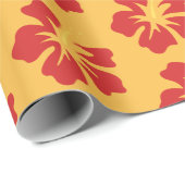 Papier Cadeau Rouge sur Hibiscus jaune (Coin rond)