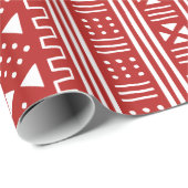 Papier Cadeau Rouge sur l'Africain blanc MudCloth inspiré (Coin rond)