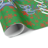 Papier Cadeau Rouge sur les flocons de neige verts pour chacun (Coin rond)