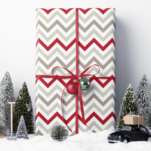 Papier Cadeau Rouge Tan Chevron Noël
